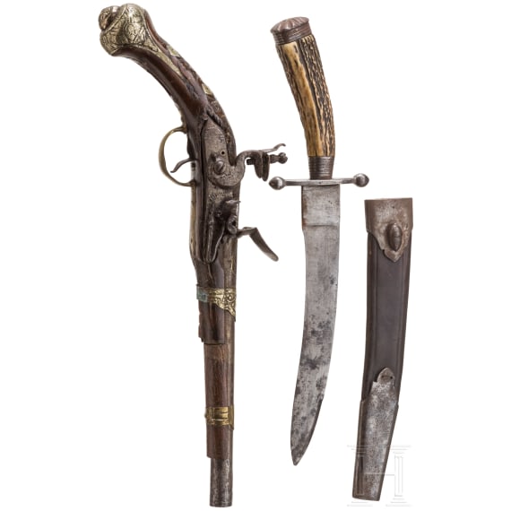 An Ottoman flintlock pistol and a German chopping knife, 19th century