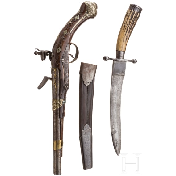An Ottoman flintlock pistol and a German chopping knife, 19th century