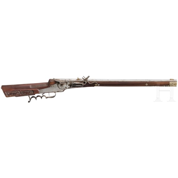 A wheellock rifle, collector's replica in 17th century style using some old parts