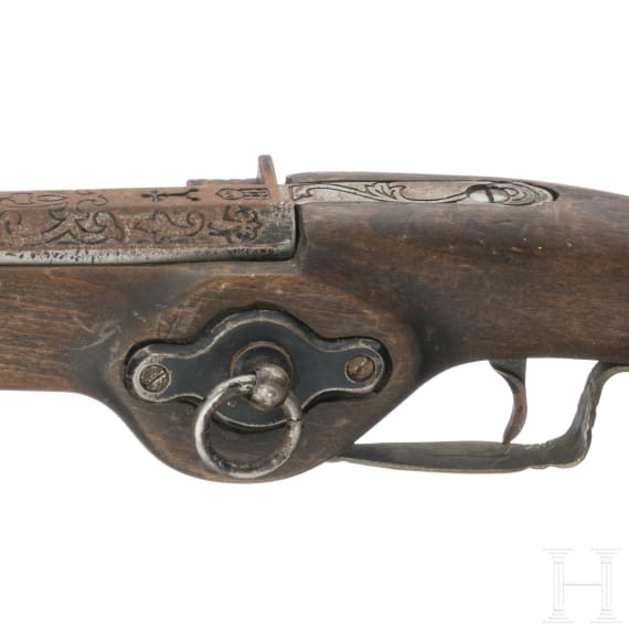 A wheelock pistol in 1630s style, repro for decorative purposes only, 20th century