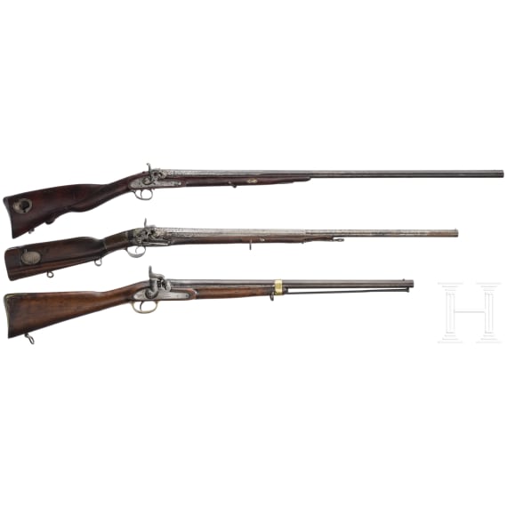 Three percussion flintlocks, 19th century
