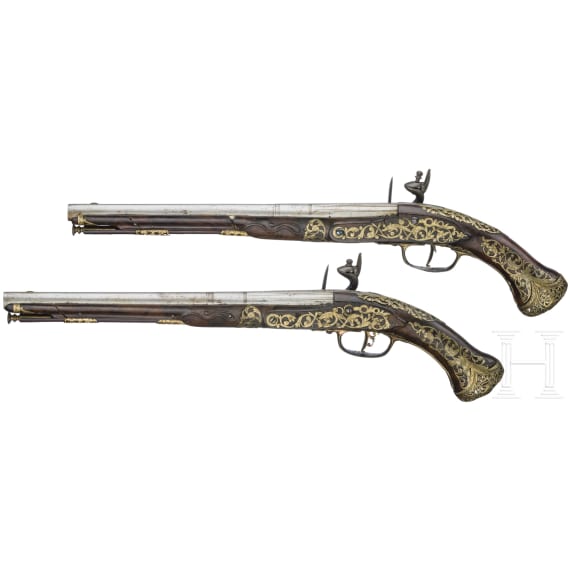 A pair of Italian flintlock pistols, circa 1700