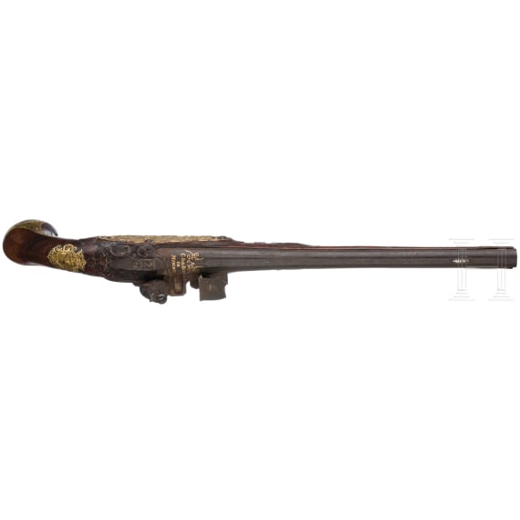 A long German flintlock pistol by Christoph Joseph Frey in Munich, circa 1730