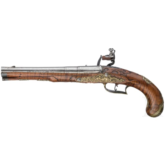 A Latvian flintlock pistol by I. A. Wadt in Jelgava, circa 1760