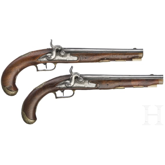 A pair of French percussion pistols, circa 1760