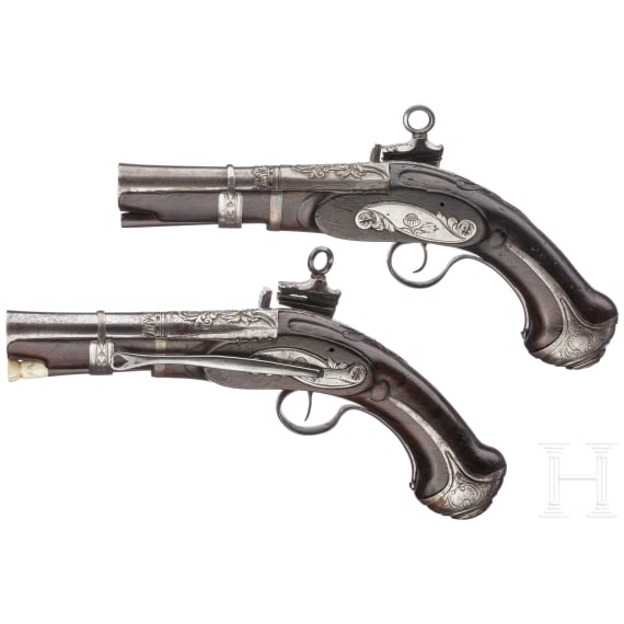 A pair of chiselled Eibar luxury-miquelet-pistols, circa 1760