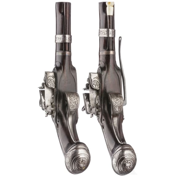 A pair of chiselled Eibar luxury-miquelet-pistols, circa 1760
