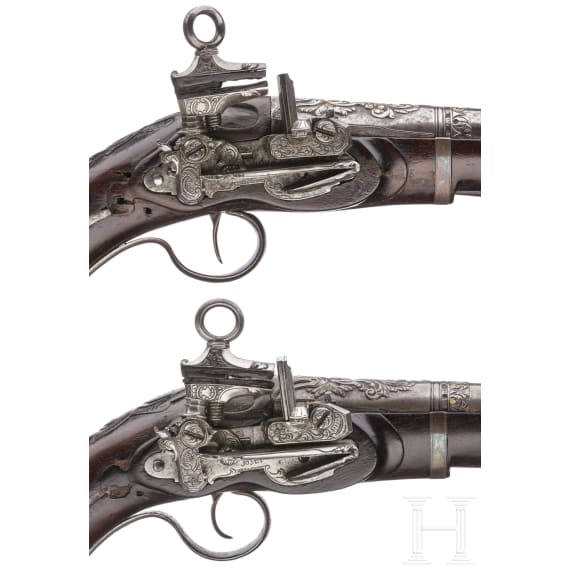 A pair of chiselled Eibar luxury-miquelet-pistols, circa 1760