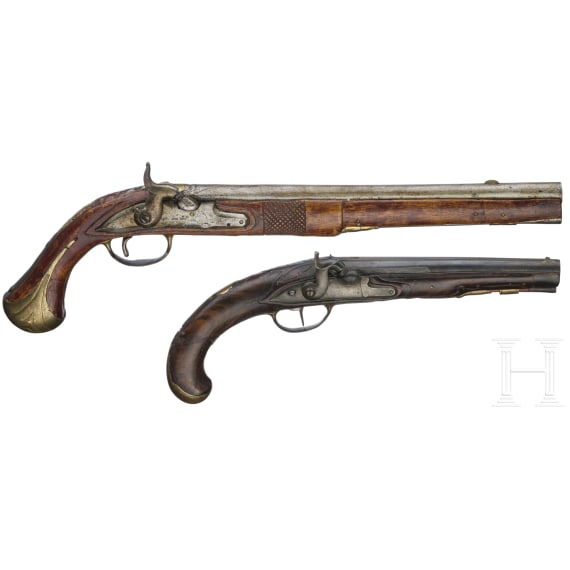 A percussion pistol by Kuchenreuter, circa 1780, and a percussion pistol as a collector's item made using old parts