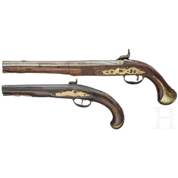 A percussion pistol by Kuchenreuter, circa 1780, and a percussion pistol as a collector's item made using old parts