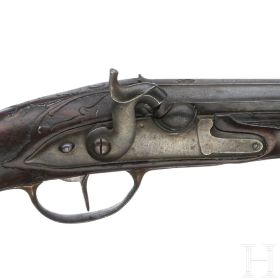 A percussion pistol by Kuchenreuter, circa 1780, and a percussion pistol as a collector's item made using old parts