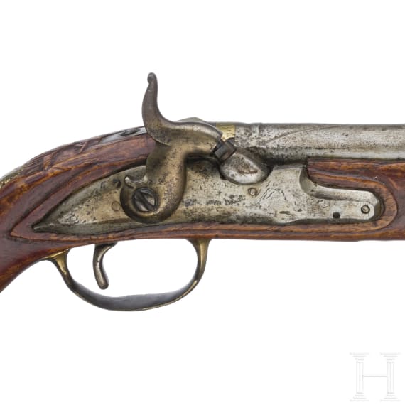 A percussion pistol by Kuchenreuter, circa 1780, and a percussion pistol as a collector's item made using old parts