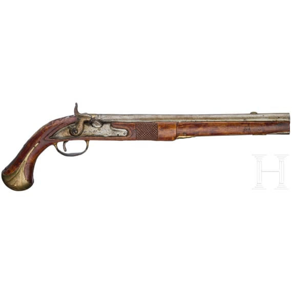 A percussion pistol by Kuchenreuter, circa 1780, and a percussion pistol as a collector's item made using old parts
