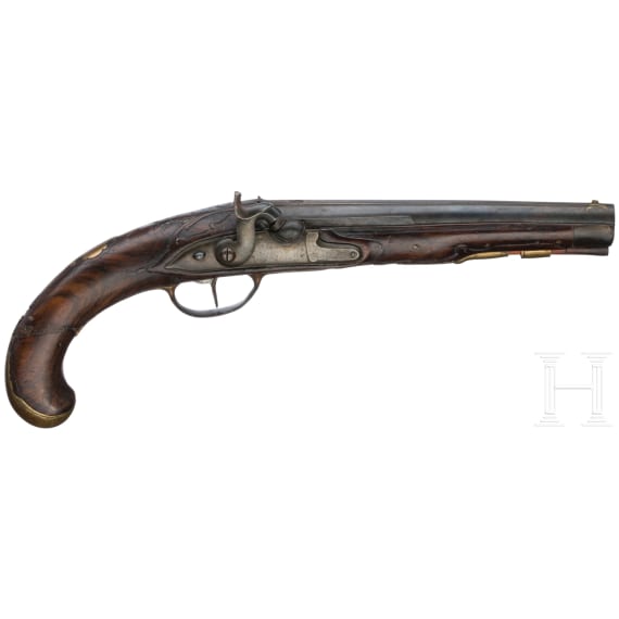 A percussion pistol by Kuchenreuter, circa 1780, and a percussion pistol as a collector's item made using old parts