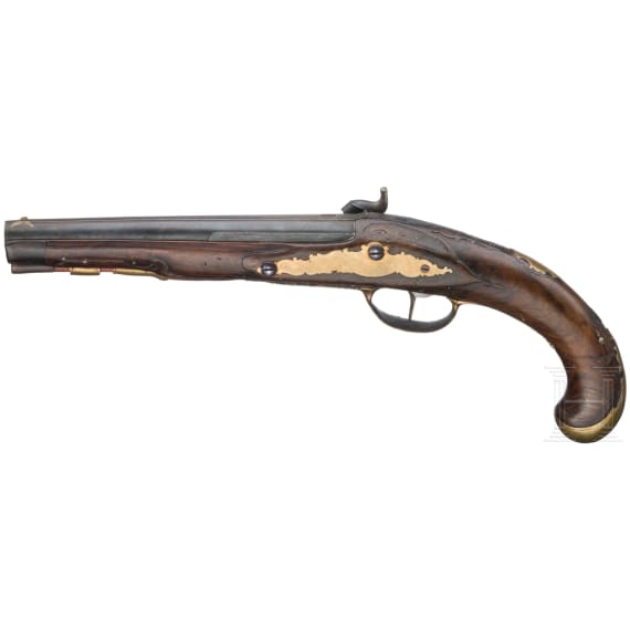 A percussion pistol by Kuchenreuter, circa 1780, and a percussion pistol as a collector's item made using old parts