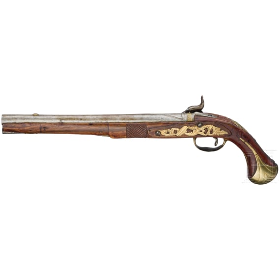 A percussion pistol by Kuchenreuter, circa 1780, and a percussion pistol as a collector's item made using old parts