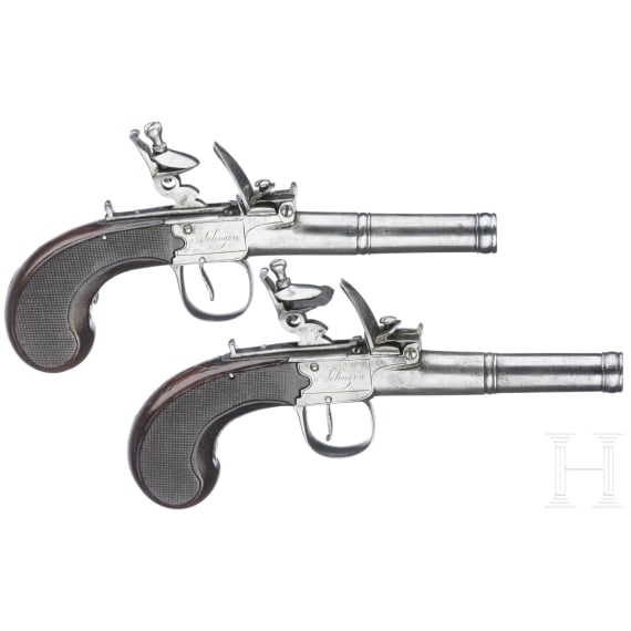 A pair of German boxlock pistols by Pieper & Co. in Solingen, circa 1800