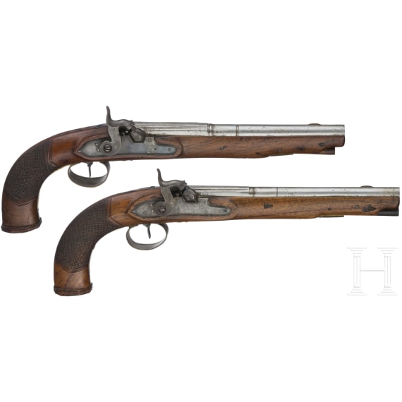 A pair of French percussion pistols, circa 1800