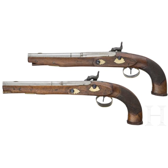 A pair of French percussion pistols, circa 1800