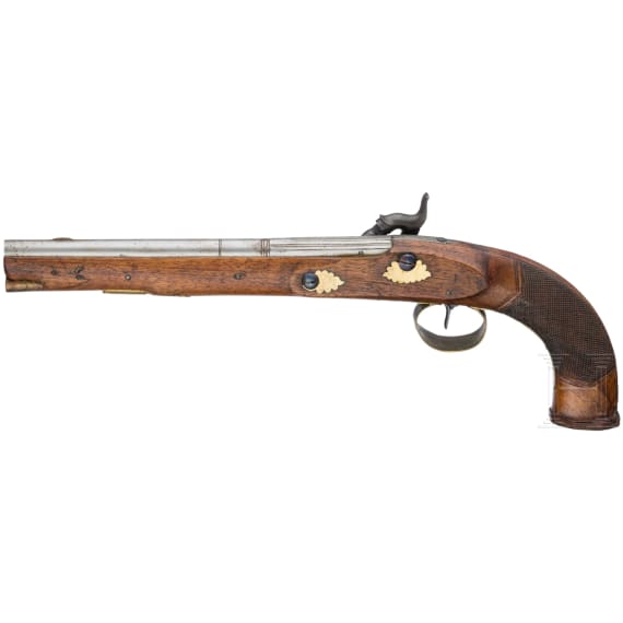 A pair of French percussion pistols, circa 1800