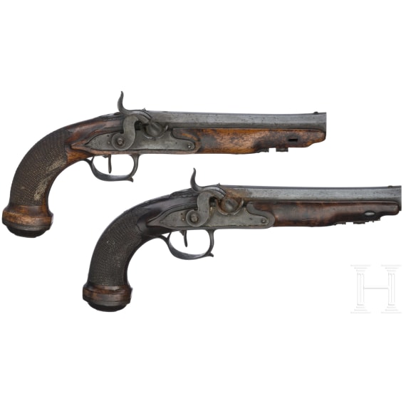 A pair of French percussion pistols, ca. 1810