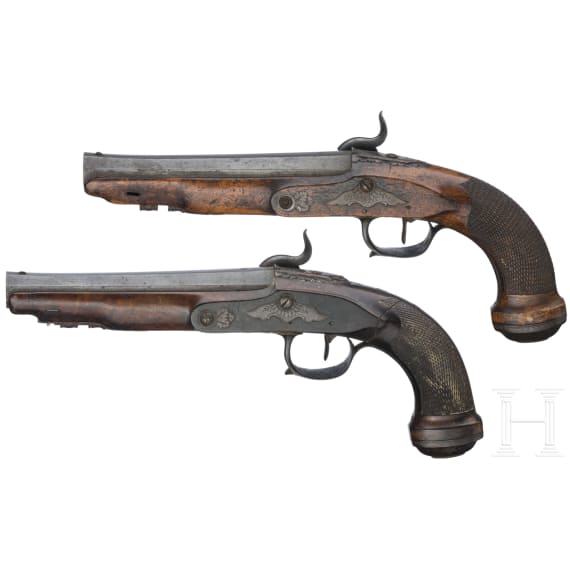 A pair of French percussion pistols, ca. 1810