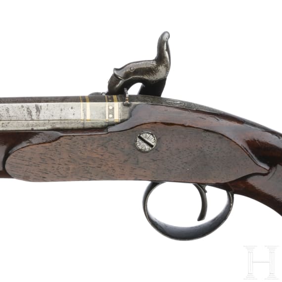A cased pair of English percussion pistols, circa 1810