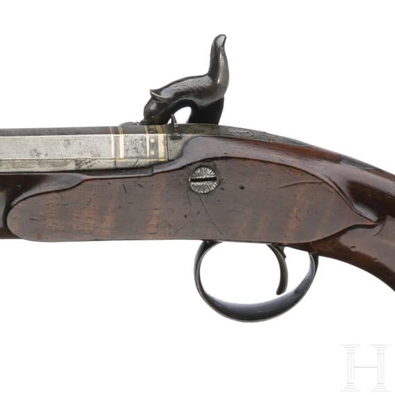 A cased pair of English percussion pistols, circa 1810