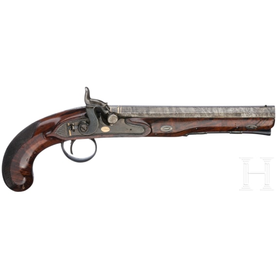 A cased pair of English percussion pistols, circa 1810
