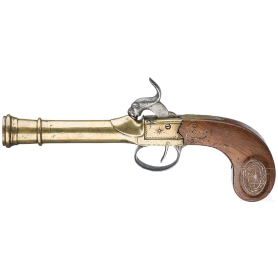 A Belgian percussion boxlock pistol, circa 1840