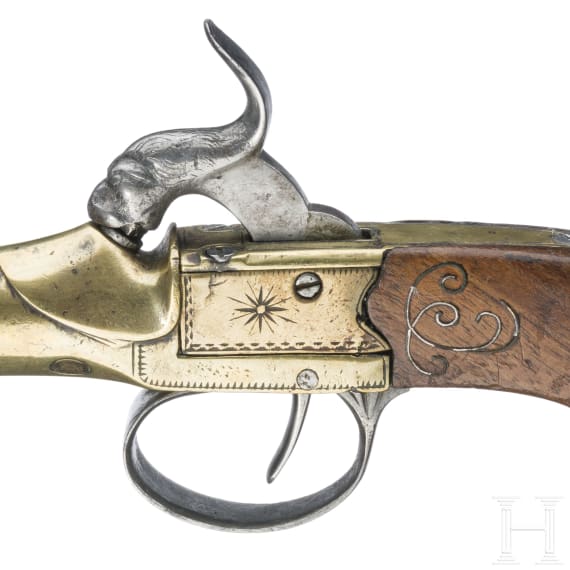 A Belgian percussion boxlock pistol, circa 1840
