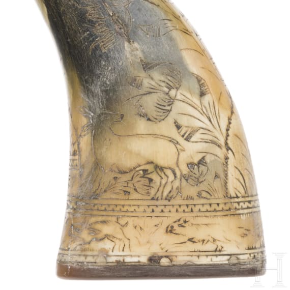 Two German powder flasks, 18th century