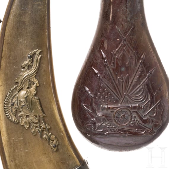 Four powder flasks, 19th century