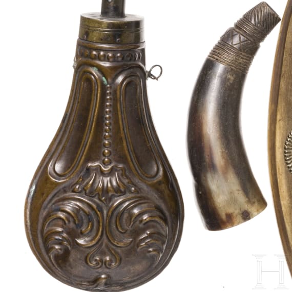 Four powder flasks, 19th century