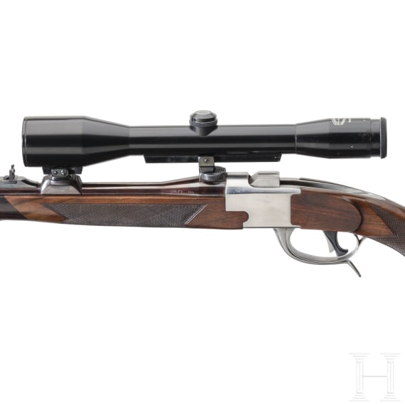 A single shot rifle system Rauchenwald with scope Schmidt und Bender
