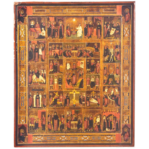 A large Russian feast icon showing the Evangelists, circa 1900
