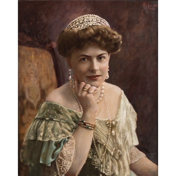A portrait of a princess with tiara, possibly Cecilie Auguste Marie Duchess of Mecklenburg-Schwerin/Crown Princess of Prussia, Berlin, dated 1906