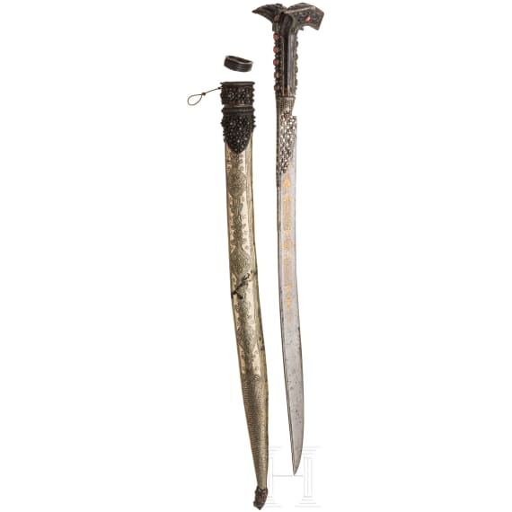 A large silver-mounted Greek yatagan set with corals, circa 1820