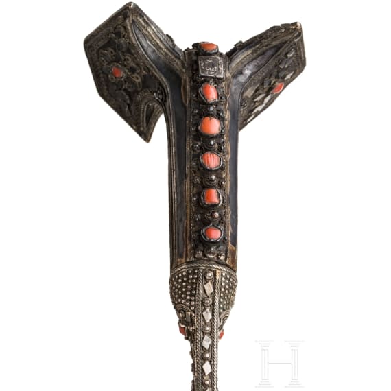 A large silver-mounted Greek yatagan set with corals, circa 1820