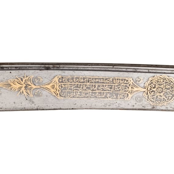 A large silver-mounted Greek yatagan set with corals, circa 1820
