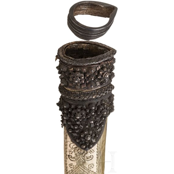 A large silver-mounted Greek yatagan set with corals, circa 1820