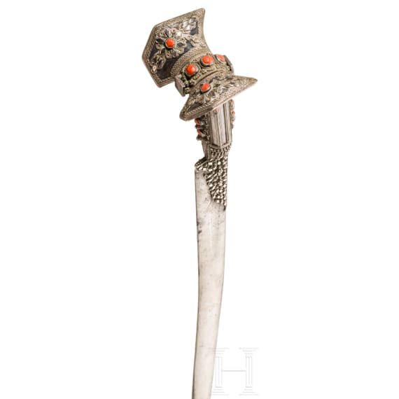 A silver mounted Greek yatagan with older European blade, circa 1820