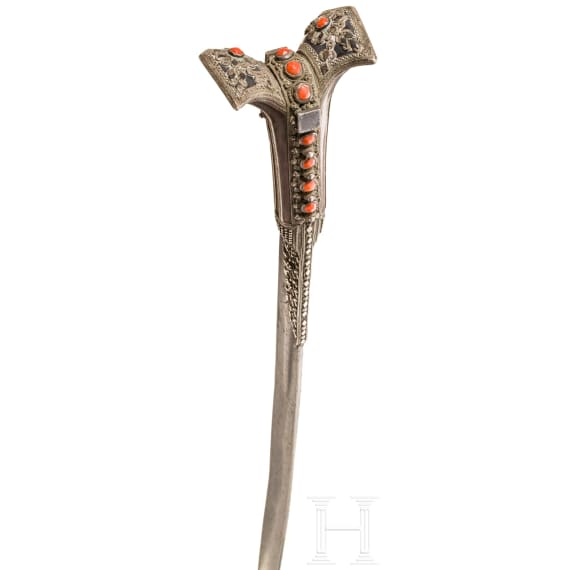 A silver mounted Greek yatagan with older European blade, circa 1820