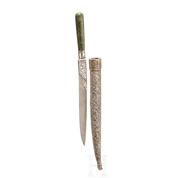 A silver mounted Ottoman bicak with stone handle, circa 1800