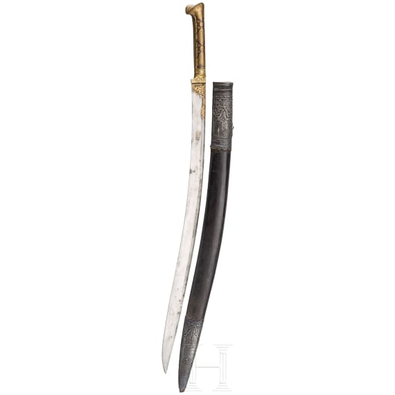 An Ottoman silver mounted and gold inlaid yatagan, dated 1805