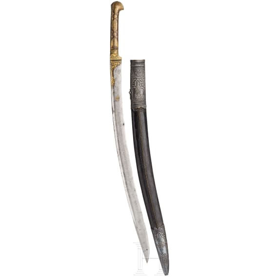 An Ottoman silver mounted and gold inlaid yatagan, dated 1805