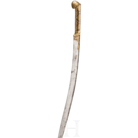 An Ottoman silver mounted and gold inlaid yatagan, dated 1805