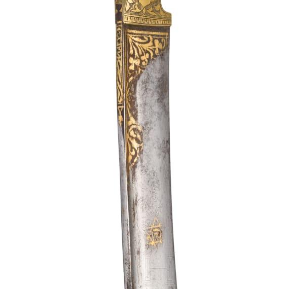 An Ottoman silver mounted and gold inlaid yatagan, dated 1805
