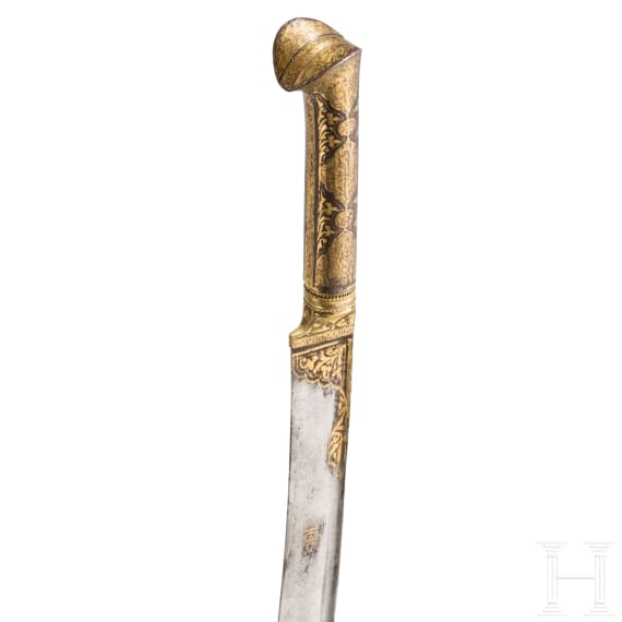 An Ottoman silver mounted and gold inlaid yatagan, dated 1805