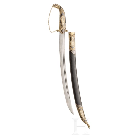A small sabre with gilt and nielloed silver mounts, Dagestan, 20th century